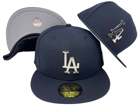 Dodgers Fitted New Era 59Fifty Metal Silver Emblem Navy Cap Hat Grey UV - THE 4TH QUARTER