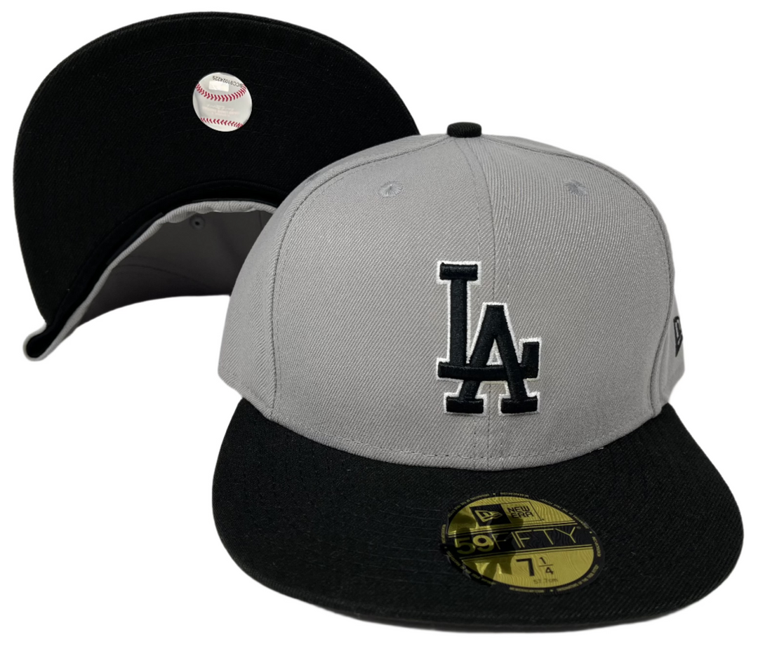 Dodgers New Era Fitted 59Fifty Grey Black WO Hat Cap - THE 4TH QUARTER