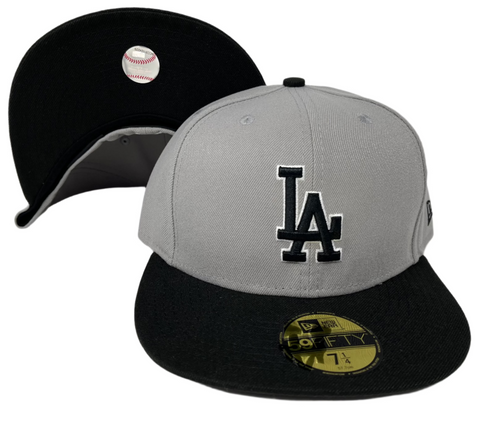 Dodgers New Era Fitted 59Fifty Grey Black WO Hat Cap