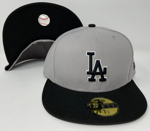 Dodgers New Era Fitted 59Fifty Grey Black WO Hat Cap