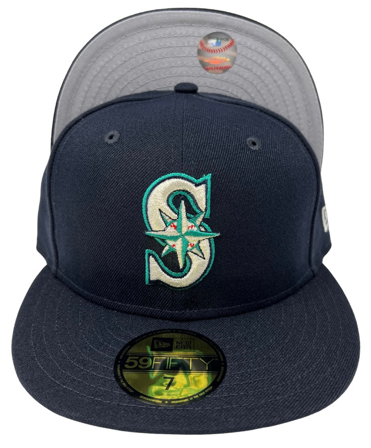 Seattle Mariners Fitted New Era 59Fifty Navy Poly Cap Hat Grey UV - THE 4TH QUARTER