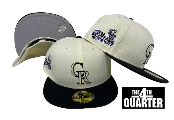 Colorado Rockies Fitted New Era 59Fifty 07 NL Champs WS Chrome Black Cap Hat Grey UV - THE 4TH QUARTER