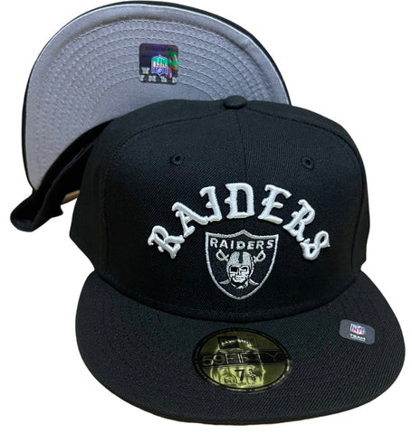 Oakland Raiders Fitted New Era 59Fifty Gothic Arch Black Hat Cap Grey UV