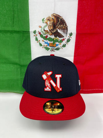 Mayos de Navojoa Fitted New Era 59Fifty LMP Navy Red Hat Cap Grey UV