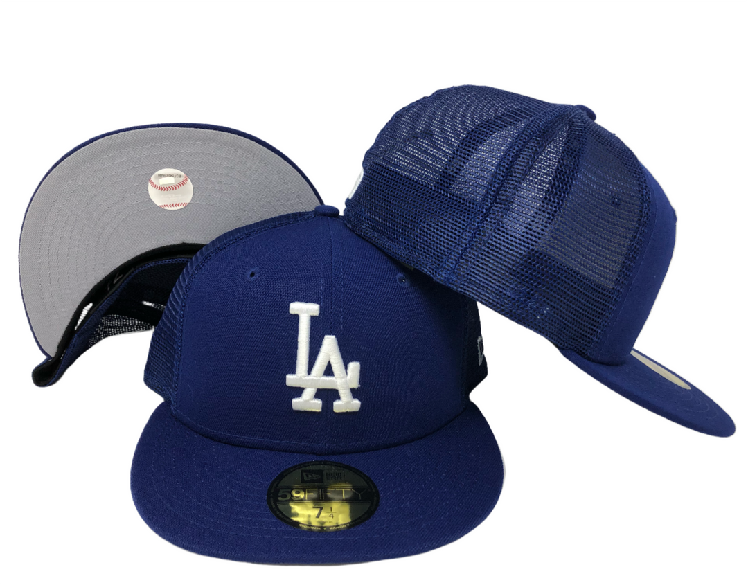 Los Angeles Dodgers Fitted New Era 59Fifty Classic Mesh Trucker Blue Cap Hat - THE 4TH QUARTER