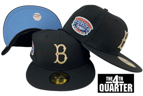 Brooklyn Dodgers Fitted New Era 59Fifty 1955 World Series Black Cap Hat Sky UV