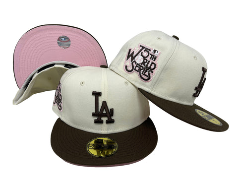 Dodgers New Era Fitted 59fifty 75th WS Chrome Brown Cap Hat Pink UV