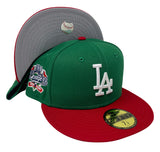 Dodgers New Era 59Fifty Fitted 100th Ann Green Red Hat Cap Grey UV