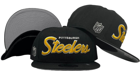 Pittsburgh Steelers Snapback New Era 9Fifty Script Black Hat Cap Grey UV