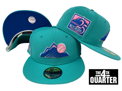 Colorado Rockies Fitted New Era 59Fifty 25th Aniversary Patch Teal Cap Hat Blueberry UV