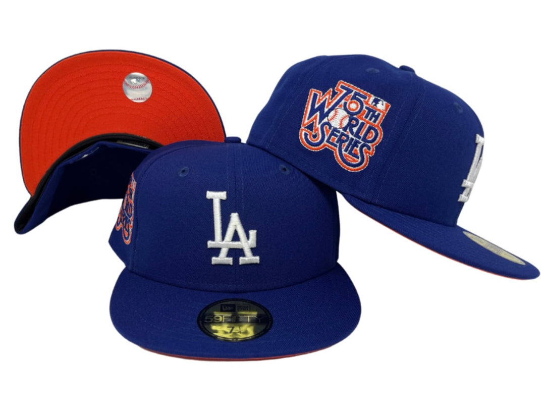 Los Angeles Dodgers Fitted New Era 59fifty 75th Anniversary WS Blue Cap Hat Orange UV - THE 4TH QUARTER