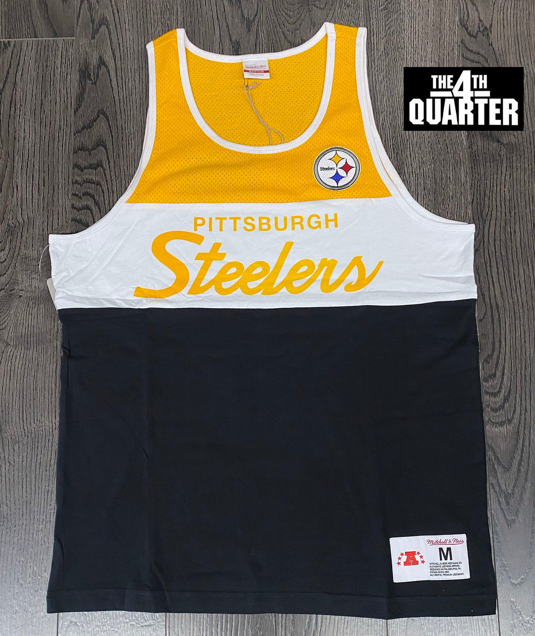 Pittsburgh Steelers Mens Mitchell & Ness Script Cotton Tank Top - THE 4TH QUARTER