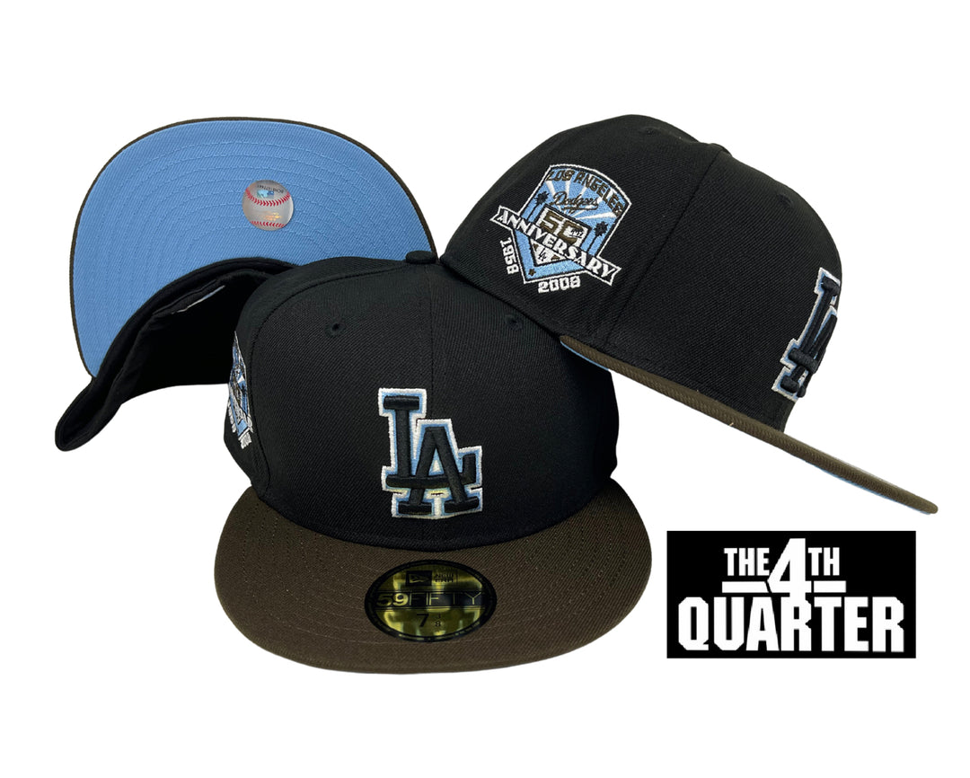 Dodgers Fitted New Era 59Fifty 50th Ann. Black Brown Cap Hat Sky UV - THE 4TH QUARTER