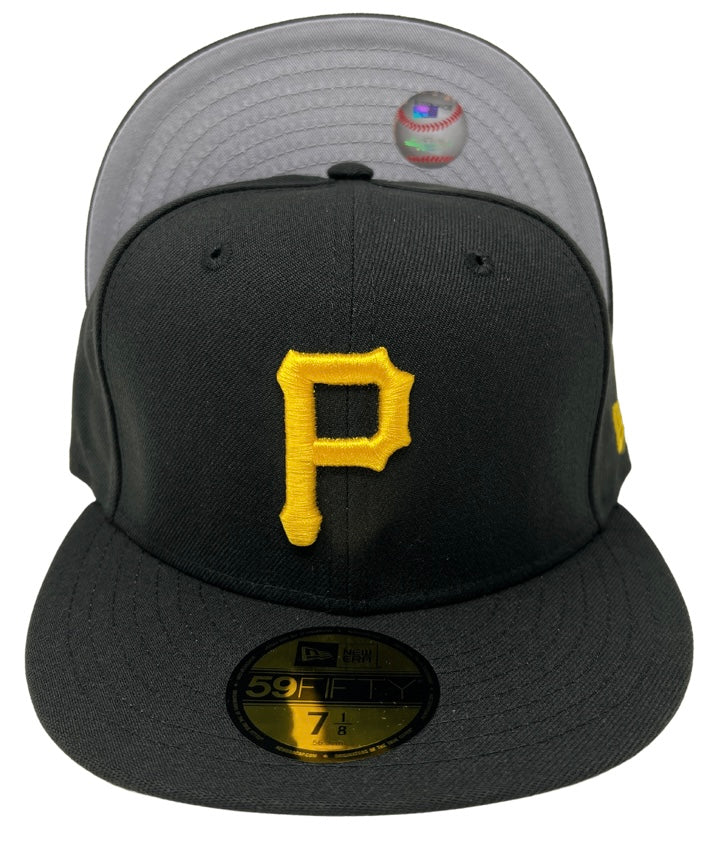 Pittsburgh Pirates Fitted New Era 59Fifty Black Poly Cap Hat Grey UV - THE 4TH QUARTER