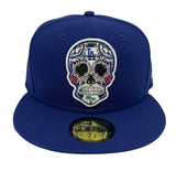Dodgers Fitted New Era 59FIFTY Day of the Dead Sugar Skull Blue Cap Hat GREY UV