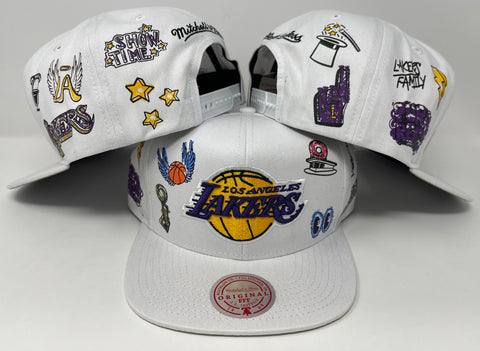 Los Angeles Lakers Mitchell & Ness Hand Drawn Snapback Cap Hat