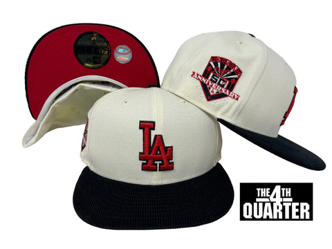 Dodgers Fitted New Era 59Fifty 50th Ann. Chrome Black Corduroy Cap Hat Red UV