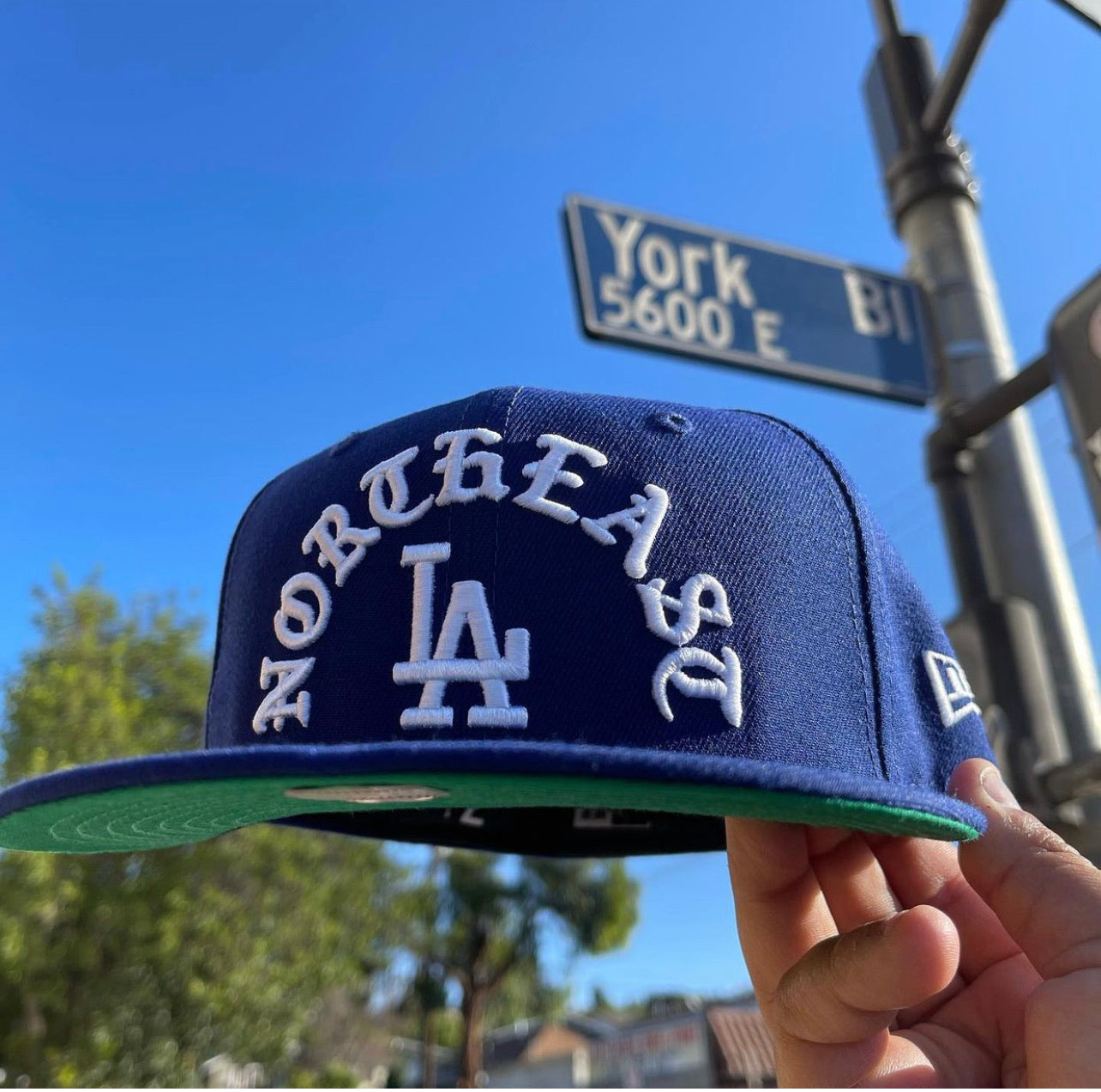 Los Angeles Dodgers Fitted New Era 59FIFTY Gothic NorthEast LA Blue Cap Hat Green UV - THE 4TH QUARTER