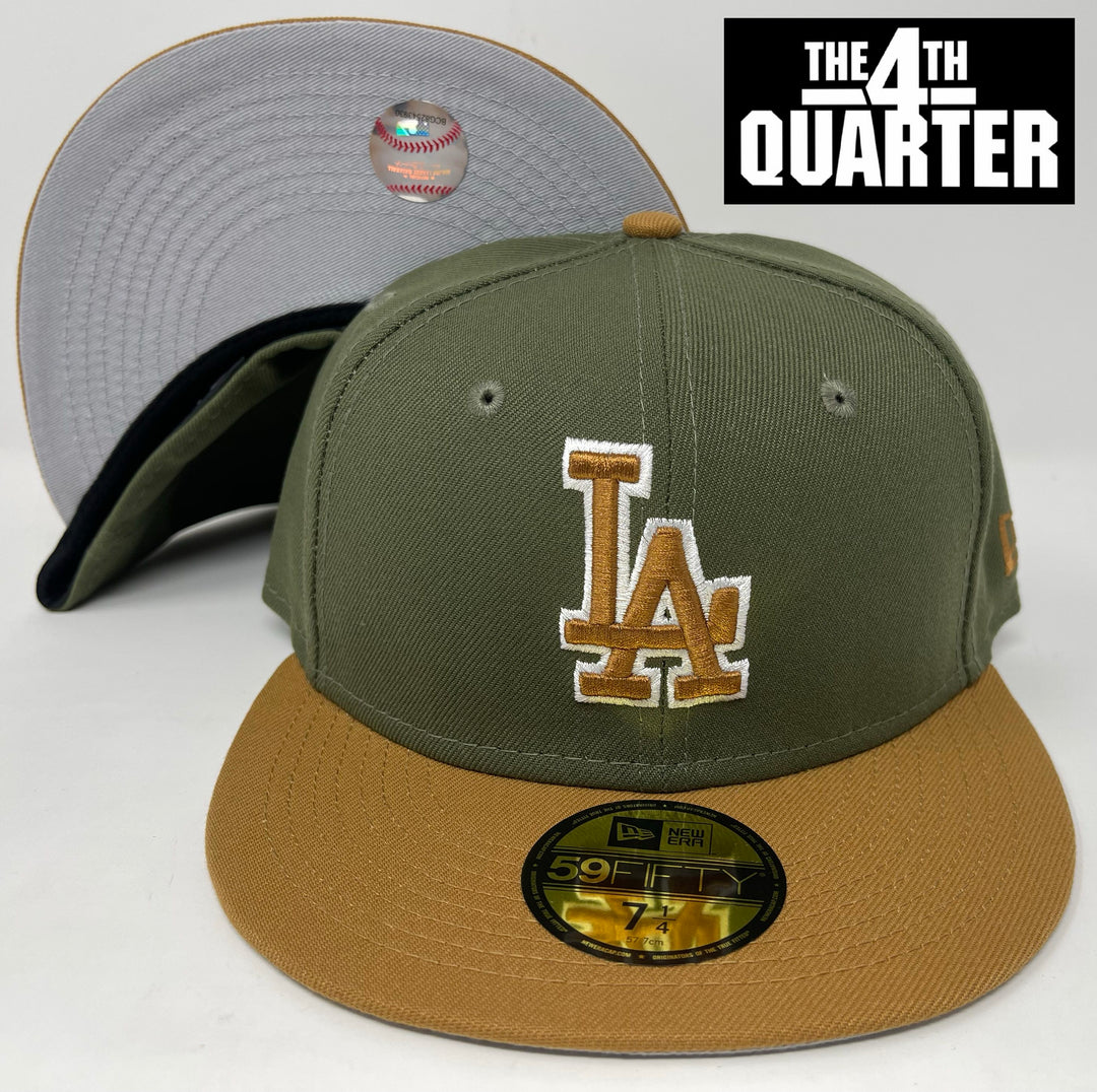 Los Angeles Dodgers Fitted New Era 59Fifty Logo Cap Hat Olive Tan - THE 4TH QUARTER