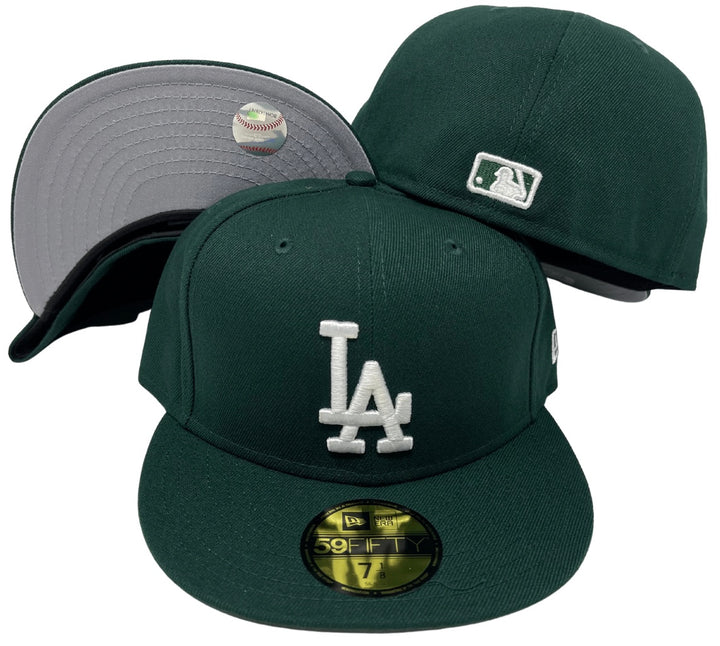 Los Angeles Dodgers Fitted New Era 59Fifty Dark Green Cap Hat Cap Grey UV - THE 4TH QUARTER