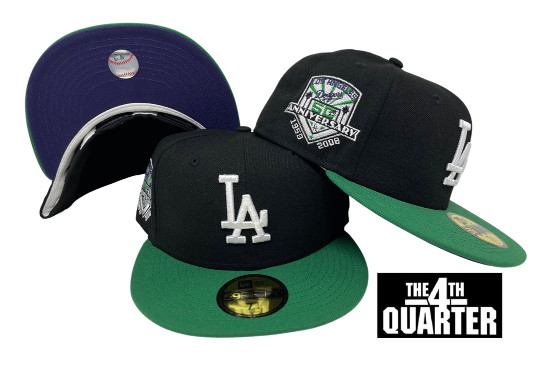 Dodgers Fitted New Era 59Fifty 50th Ann. Black Green Hat Cap Purple UV - THE 4TH QUARTER
