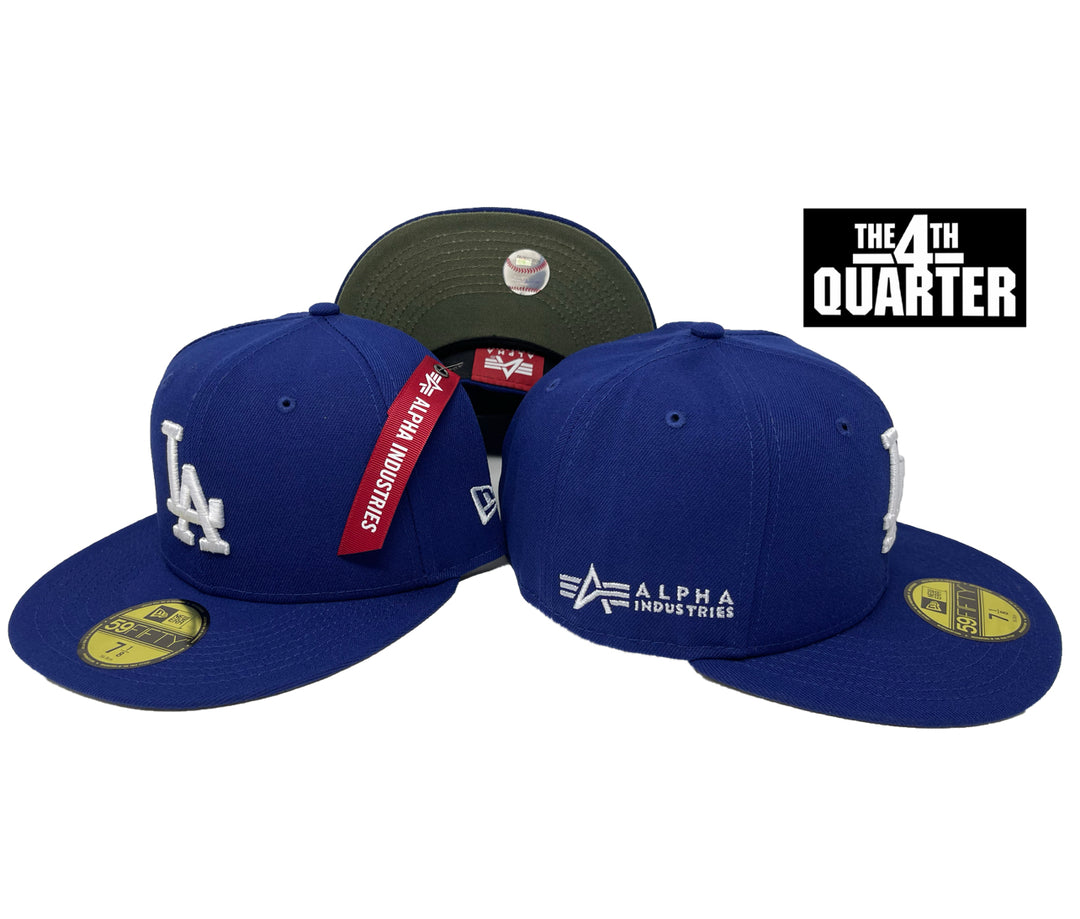 Dodgers X Alpha Industries Fitted New Era 59Fifty Blue Cap Hat.  Green UV - THE 4TH QUARTER