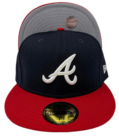 Atlanta Braves Fitted New Era 59Fifty Navy Red Poly Cap Hat Grey UV