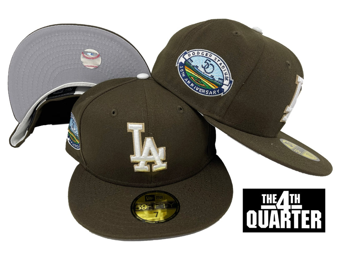 Los Angeles Dodgers New Era 59FIFTY 50th STADIUM  Anniv. Fitted Brown Hat Cap GREY UV - THE 4TH QUARTER