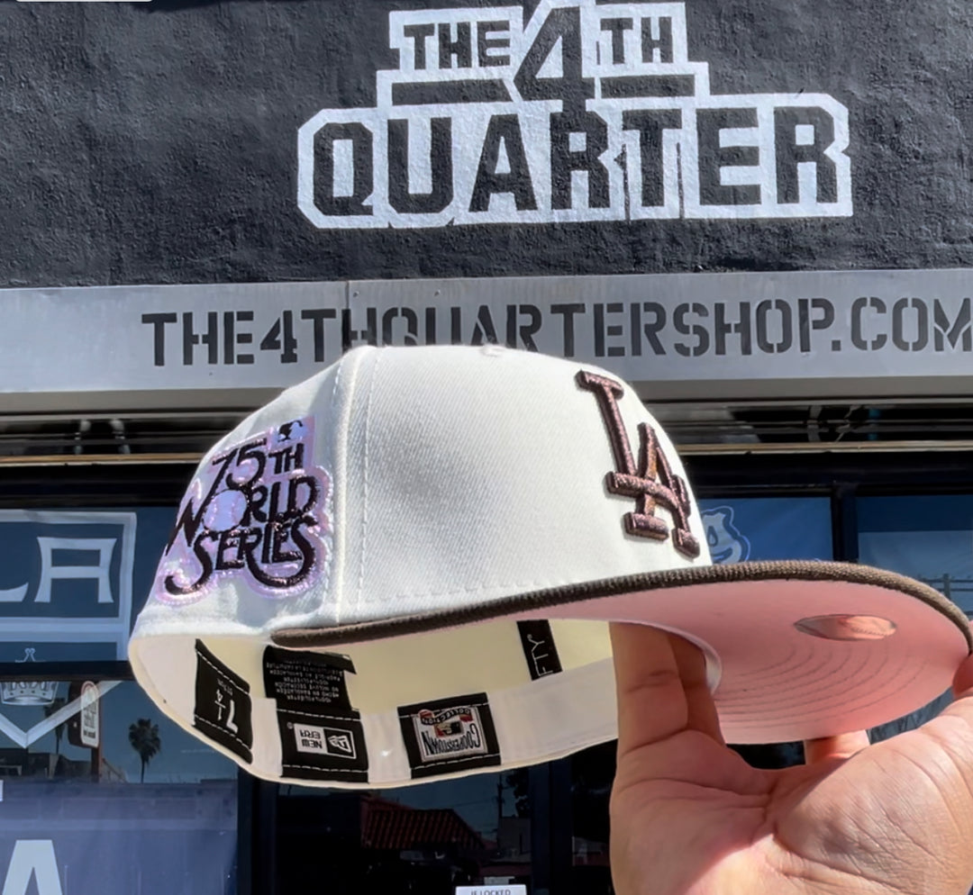 Dodgers New Era Fitted 59fifty 75th WS Chrome Brown Cap Hat Pink UV - THE 4TH QUARTER
