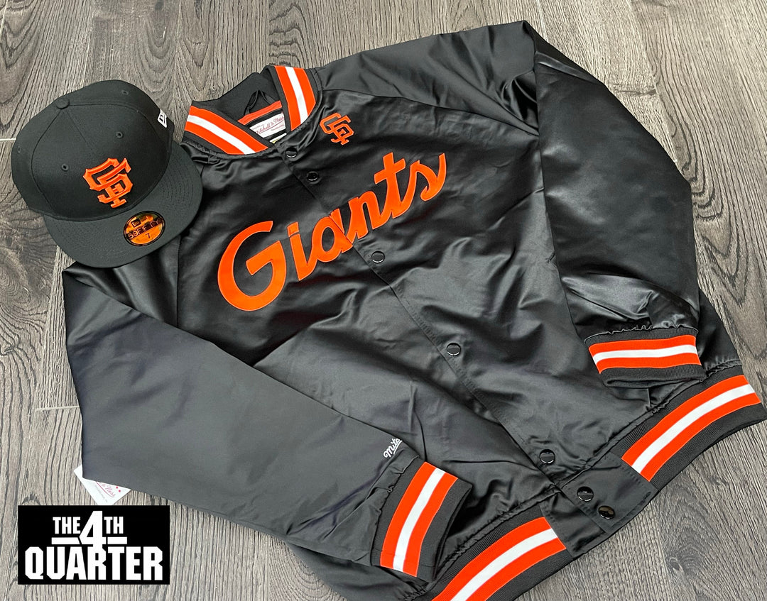 San Francisco Giants Mens Jacket Mitchell & Ness Lightweight Satin Black - THE 4TH QUARTER