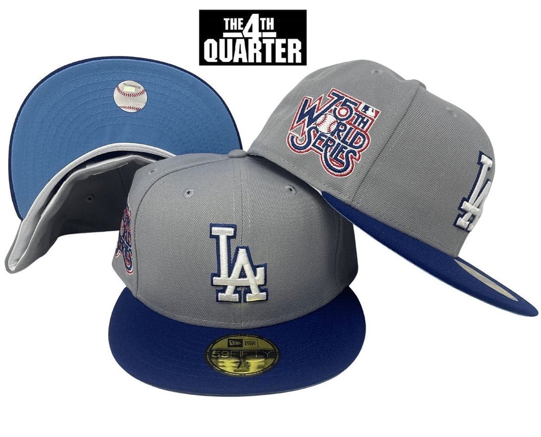 Dodgers Fitted New Era 59Fifty 75th Ann Grey Blue Cap Hat Sky UV - THE 4TH QUARTER