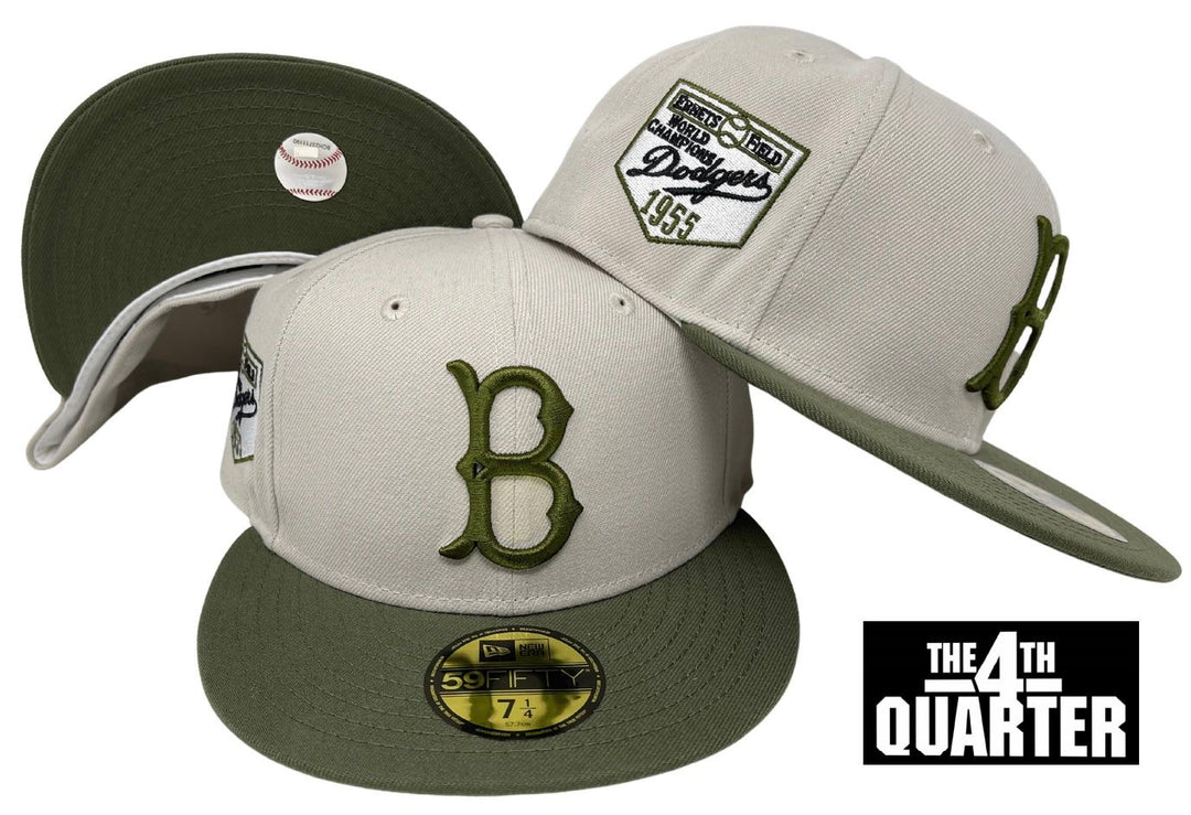 Brooklyn Dodgers Fitted New Era 59Fifty 55 Champs Stone Olive Cap Hat Olive UV - THE 4TH QUARTER