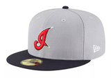 Cleveland Indians Fitted New Era 59FIFTY Cooperstown Collection Wool Cap Hat Grey Navy