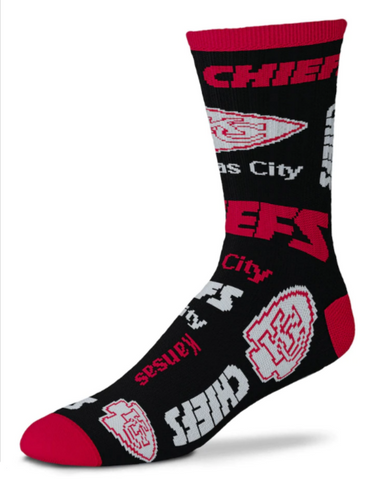 Kansas City Chiefs Socks For Bare Feet Crew Large End to End Black