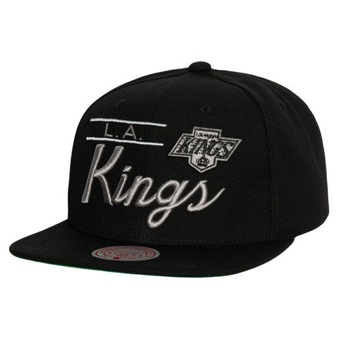 Los Angeles Kings Snapback Mitchell & Ness White Lock Up Cap Hat Black