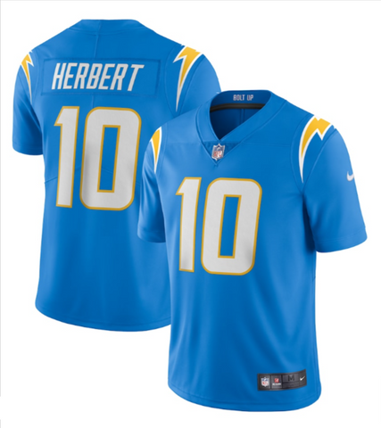 Los Angeles Chargers Mens Jersey Justin Herbert Powder Blue Vapor Limited #10