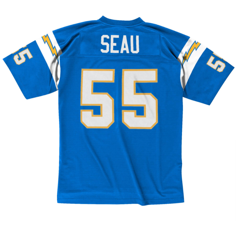 Los Angeles Chargers Mens Jersey Mitchell & Ness 2002 Legacy Junior Seau Sky - THE 4TH QUARTER