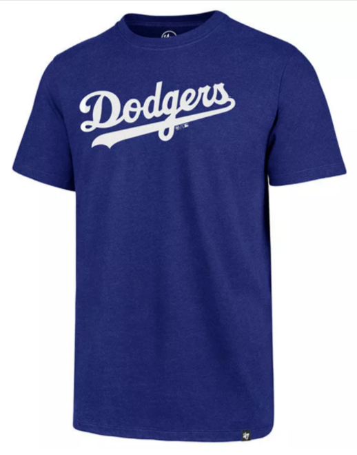 Los Angeles Dodgers Mens T-Shirt '47 Brand Wordmark Club Logo Tee Blue - THE 4TH QUARTER