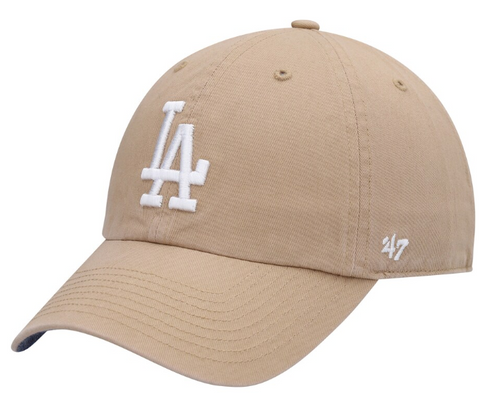 Los Angeles Dodgers Strapback '47 Brand White Logo Khaki Clean Up Adjustable Cap Hat