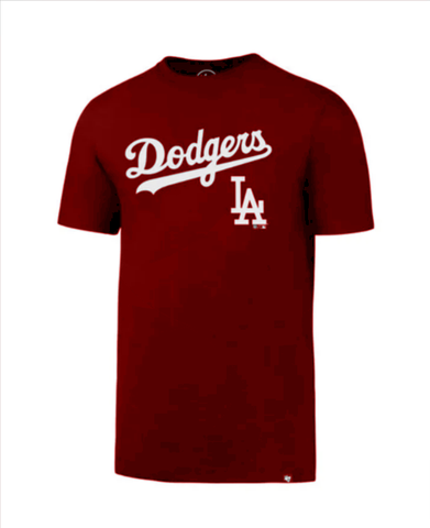 Los Angeles Dodgers Mens T-Shirt '47 Brand Wordmark LA Crimson Pregame Tee