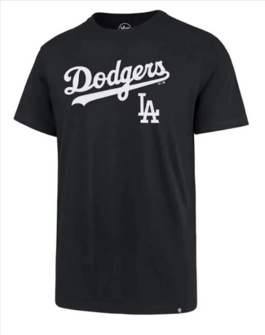 Los Angeles Dodgers Mens T-Shirt '47 Brand Wordmark LA Black White Pregame Tee