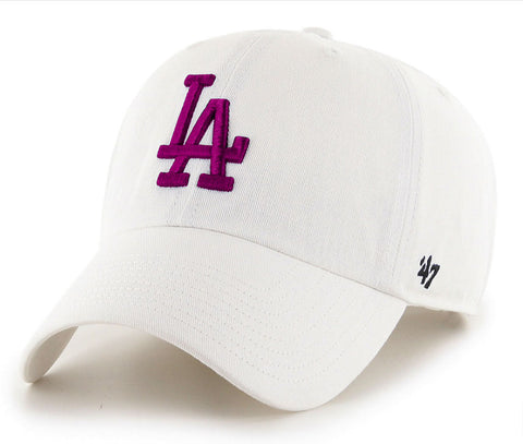 Los Angeles Dodgers Strapback '47 Brand Clean Up Magenta Logo Adjustable Cap Hat White