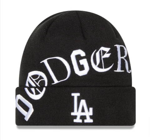 Los Angeles Dodgers Beanie New Era Blackletter Cuffed Knit Hat Black