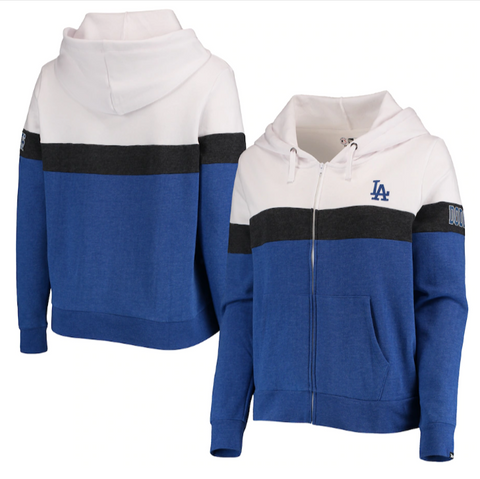 Los Angeles Dodgers Womens New Era Sweatshirt Heathered Color Block Full-Zip Pullover Hoodie