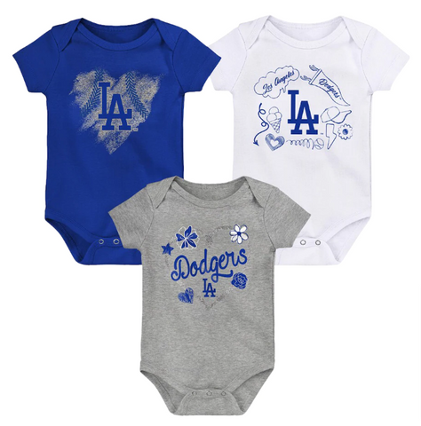 Los Angeles Dodgers Infant (12-24 Months) Girls Batter Up Creeper 3-Pack Set