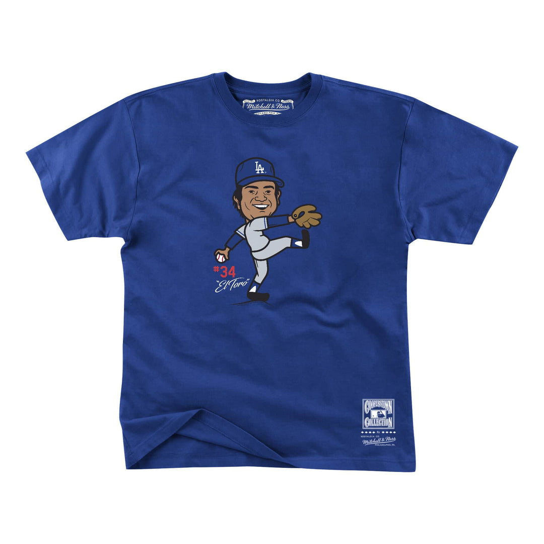 Los Angeles Dodgers Mens T-Shirt Mitchell & Ness El Toro Fernando Valenzuela Tee Blue - THE 4TH QUARTER