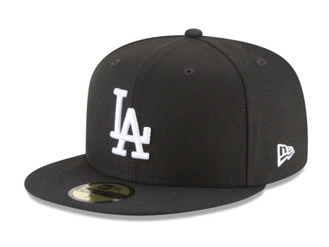 Los Angeles Dodgers Fitted New Era 59Fifty White Logo Cap Hat Black