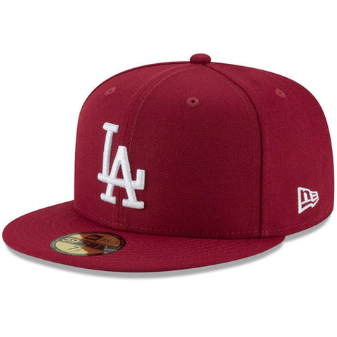 Los Angeles Dodgers Fitted New Era 59Fifty White Logo Cap Hat Burgundy Grey UV