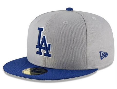 Los Angeles Dodgers Fitted New Era 59FIFTY Blue Logo Grey Blue Cap Hat - THE 4TH QUARTER