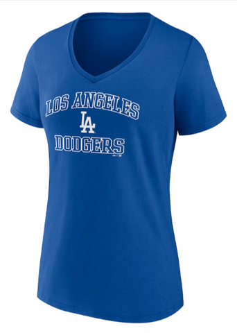Los Angeles Dodgers Womens T-Shirt Fanatics Heart & Soul V-Neck Tee Blue